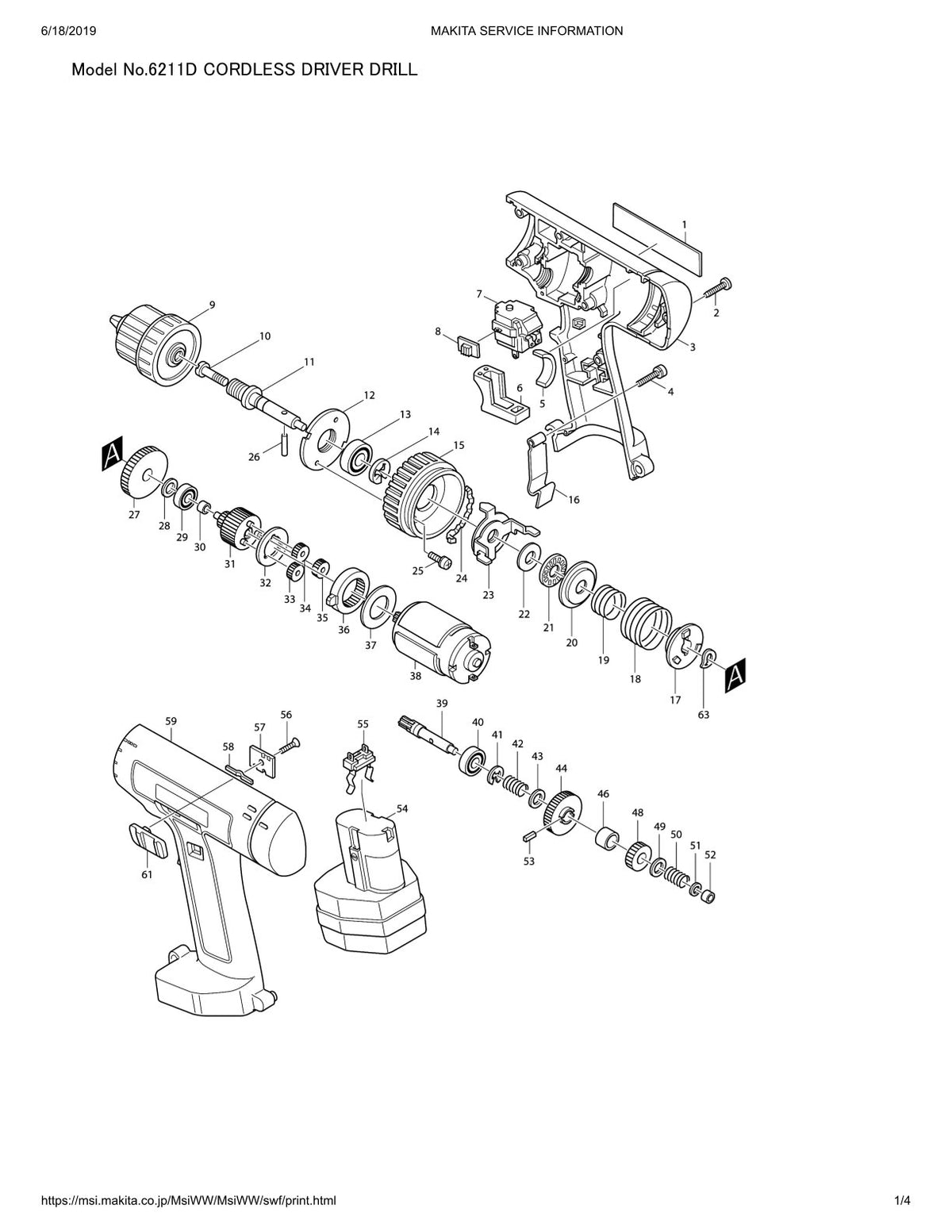 Vue éclatée Makita 6211D - page 1