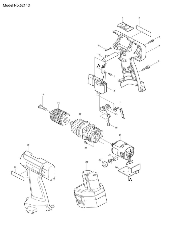 Vue éclatée Makita 6214D - page 1