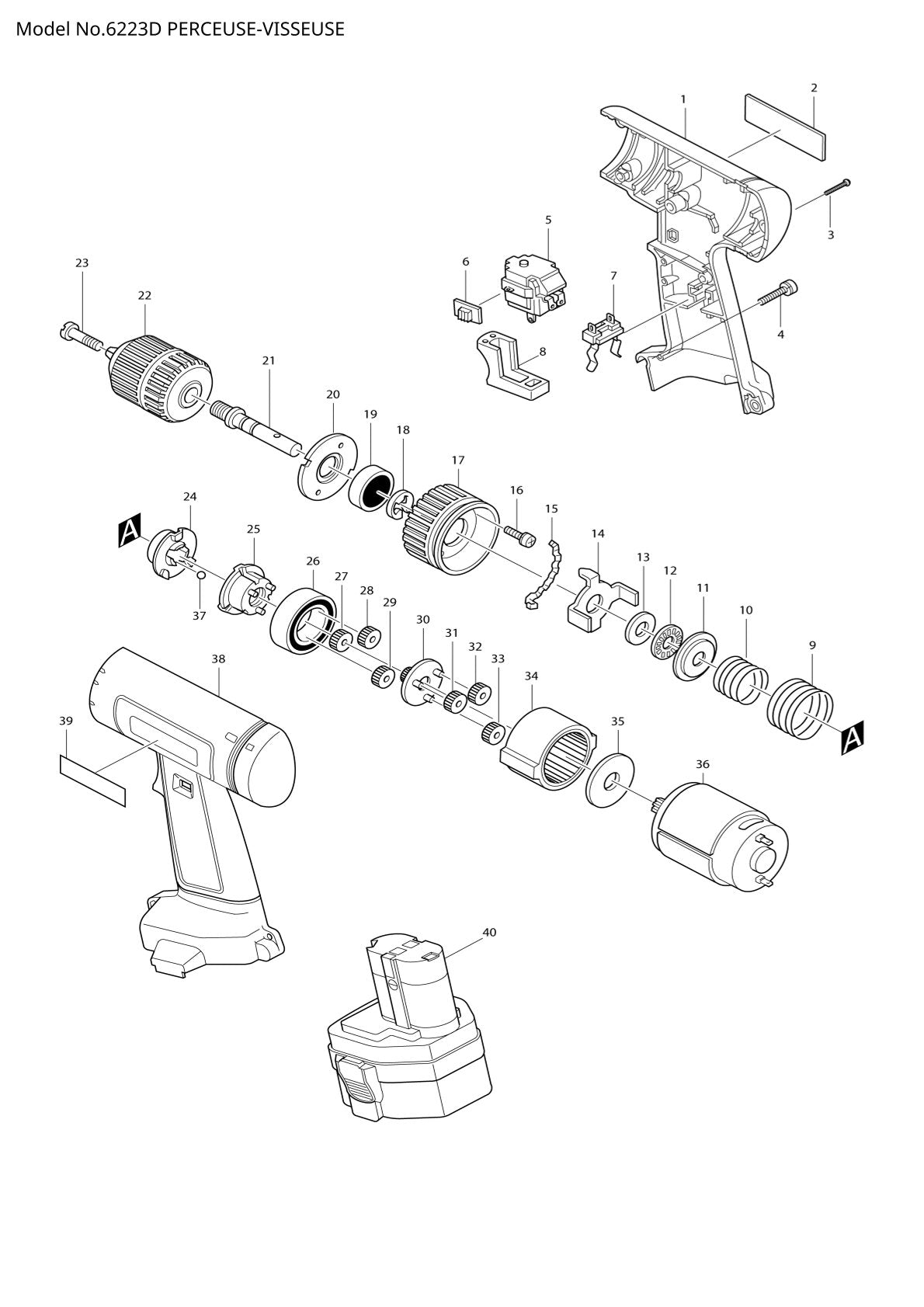 Vue éclatée Makita 6223D - page 1