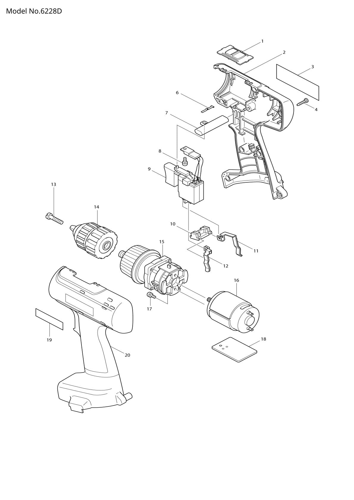Vue éclatée Makita 6228D - page 1