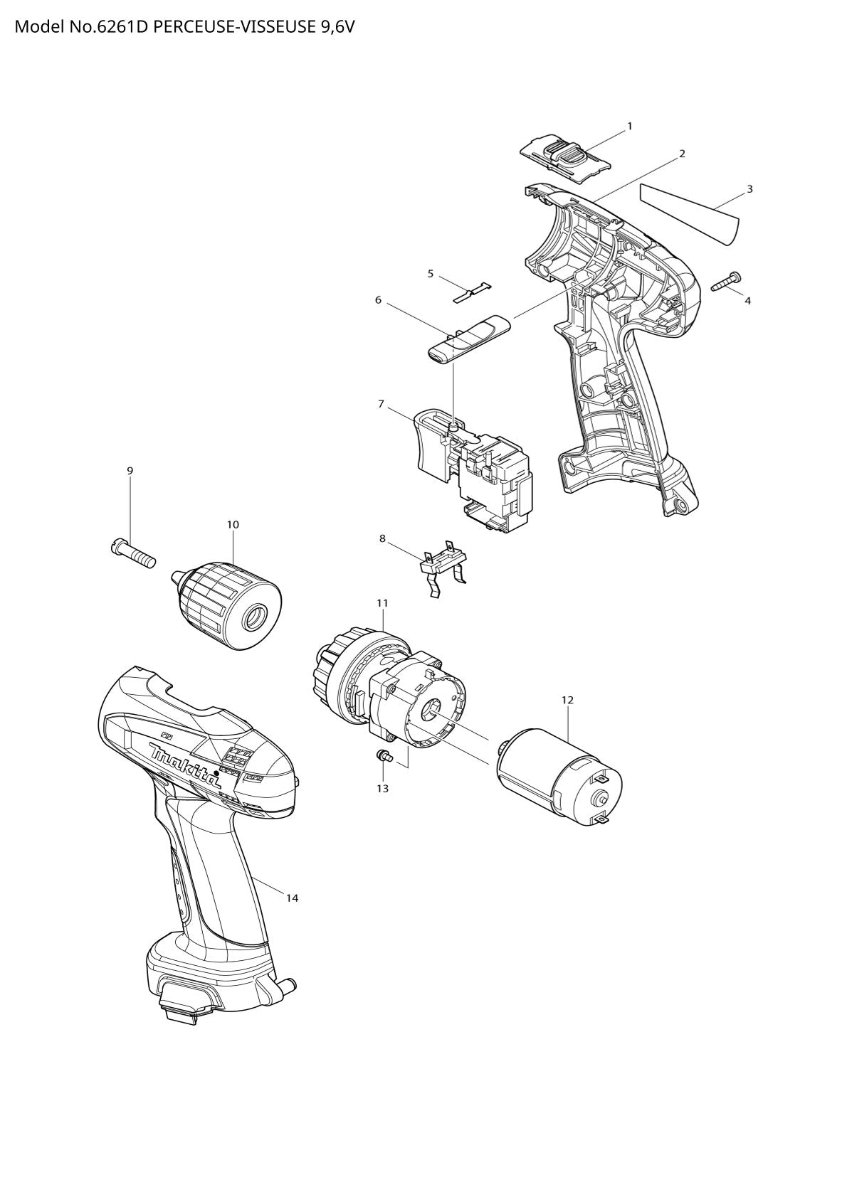 Vue éclatée Makita 6261D - page 1