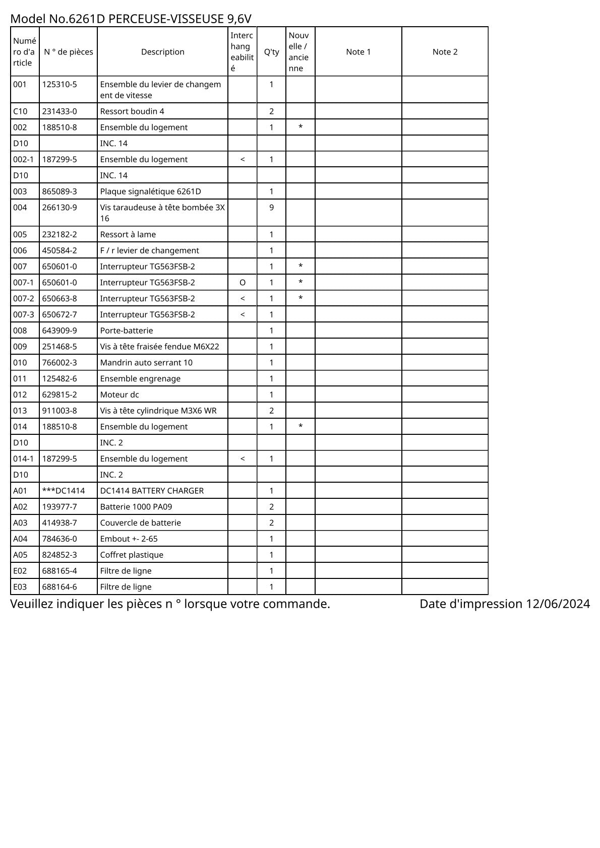 Vue éclatée Makita 6261D - page 2