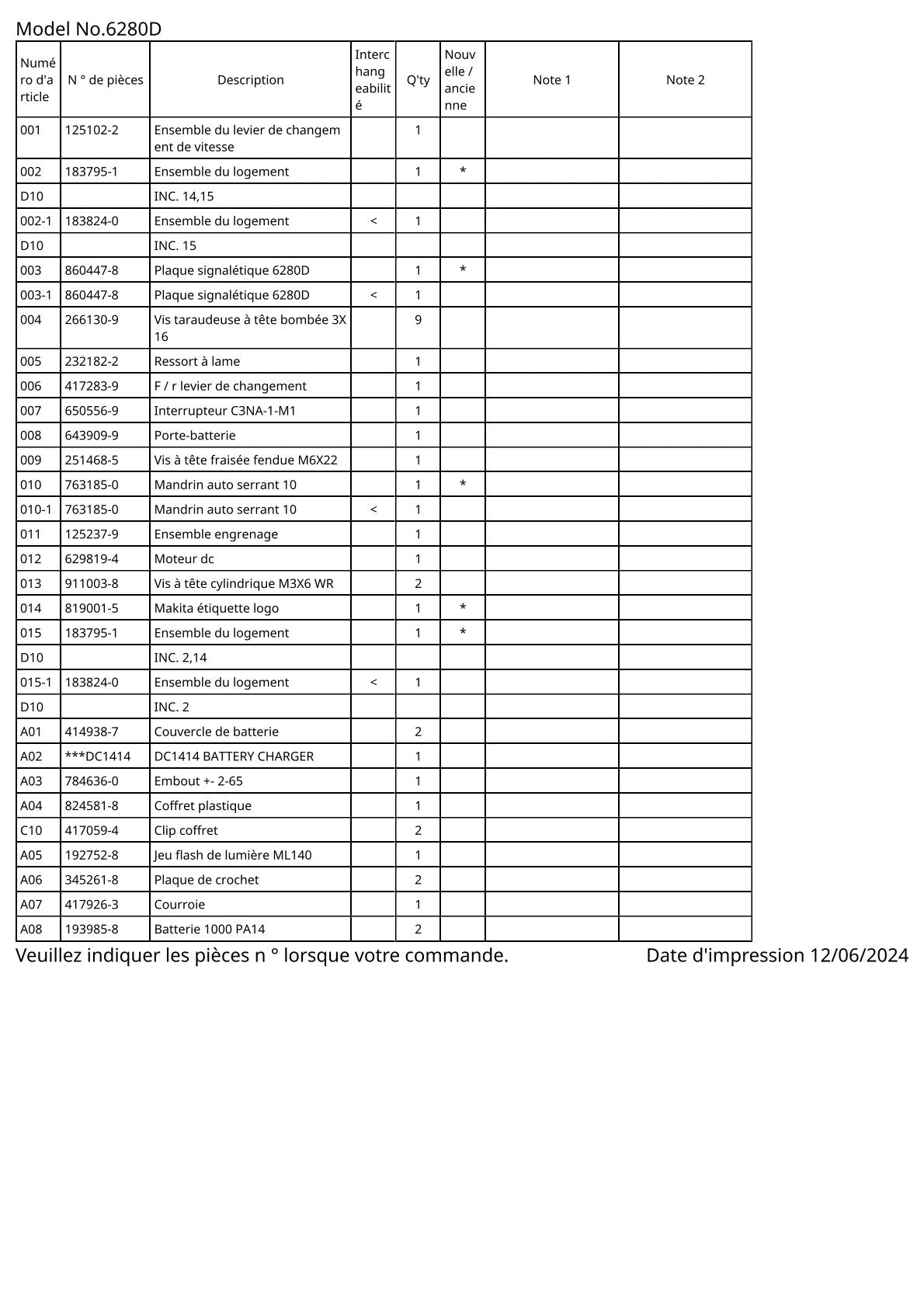Vue éclatée Makita 6280D - page 2