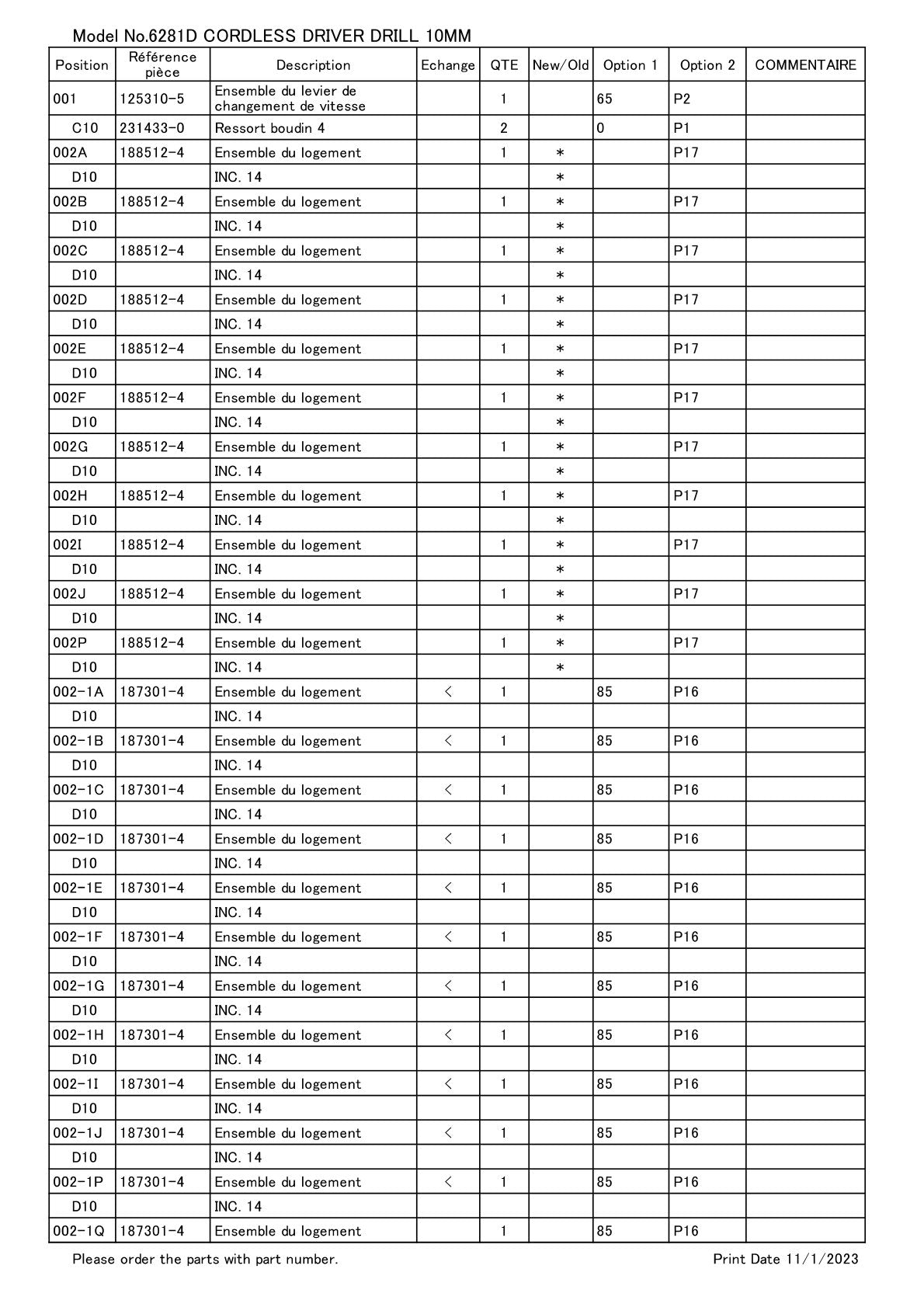 Vue éclatée Makita 6281D - page 2