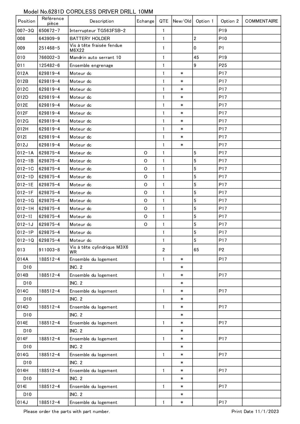 Vue éclatée Makita 6281D - page 4