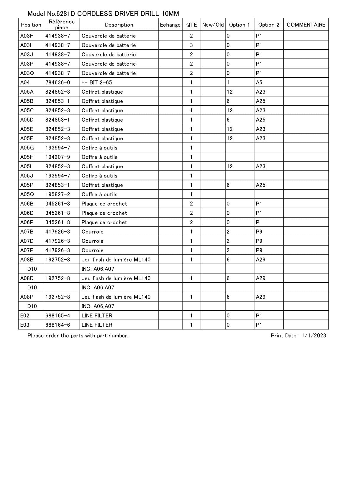 Vue éclatée Makita 6281D - page 6
