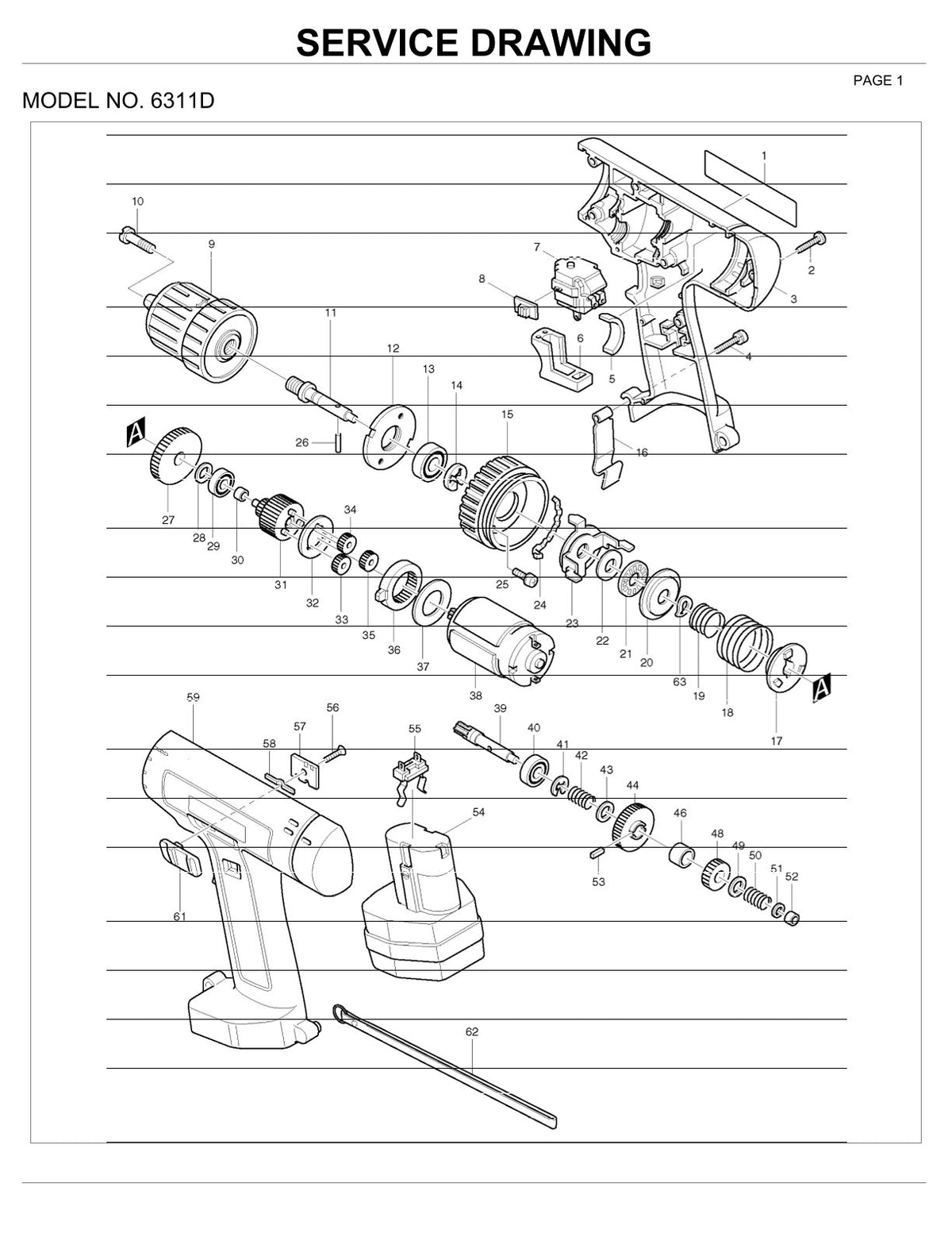 Vue éclatée Makita 6311D - page 1