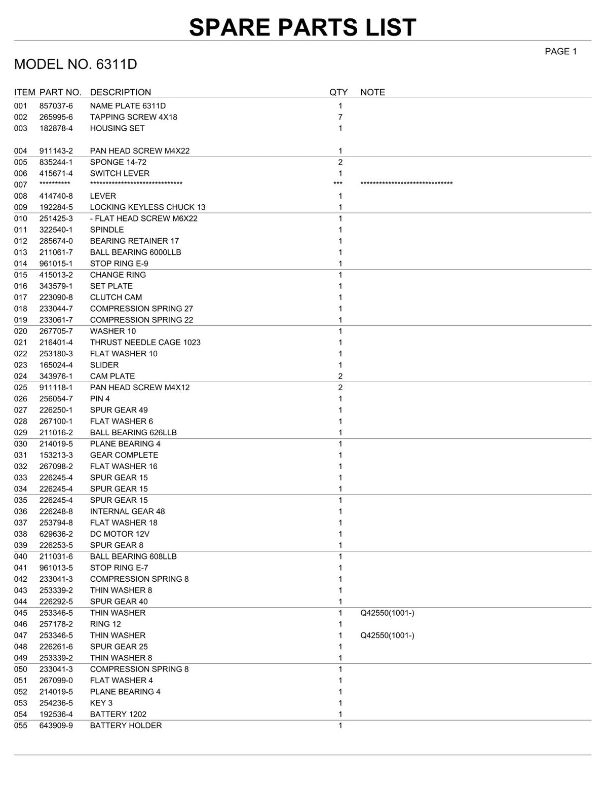 Vue éclatée Makita 6311D - page 2