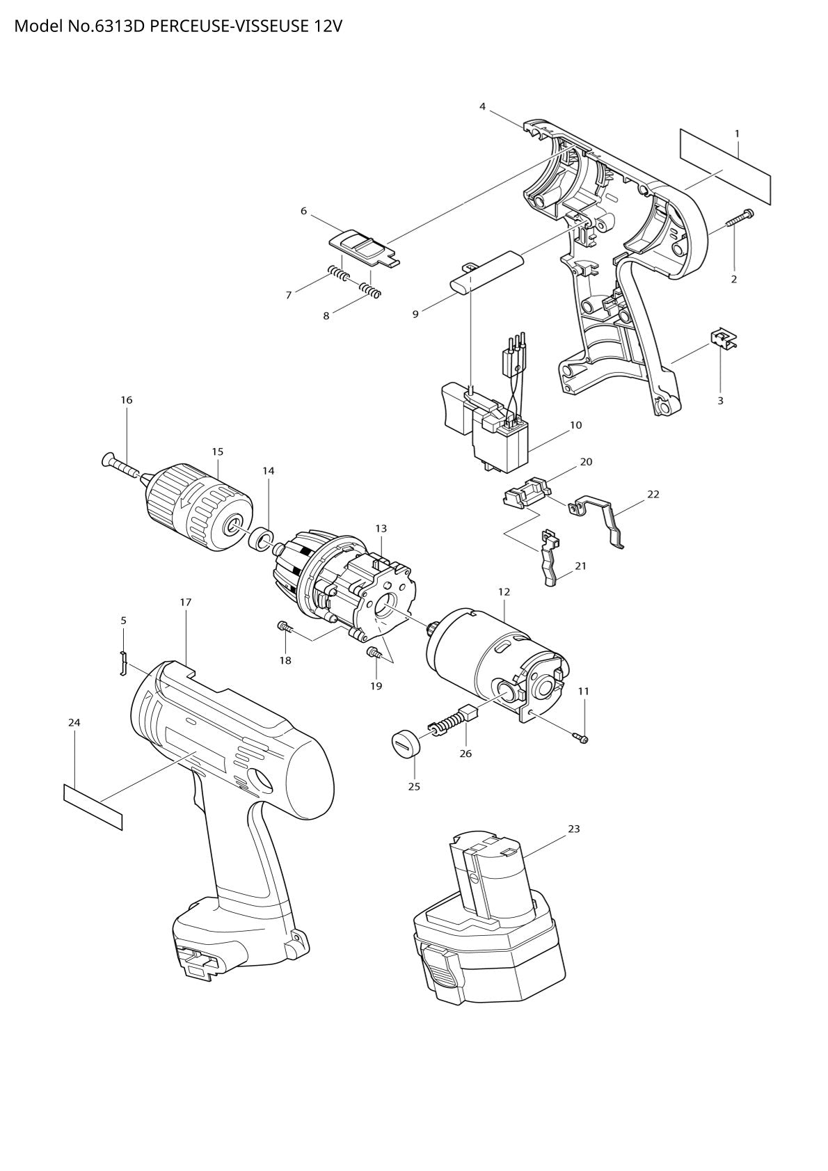 Vue éclatée Makita 6313D - page 1
