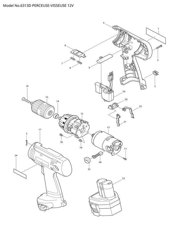 Vue éclatée Makita 6313D - page 1