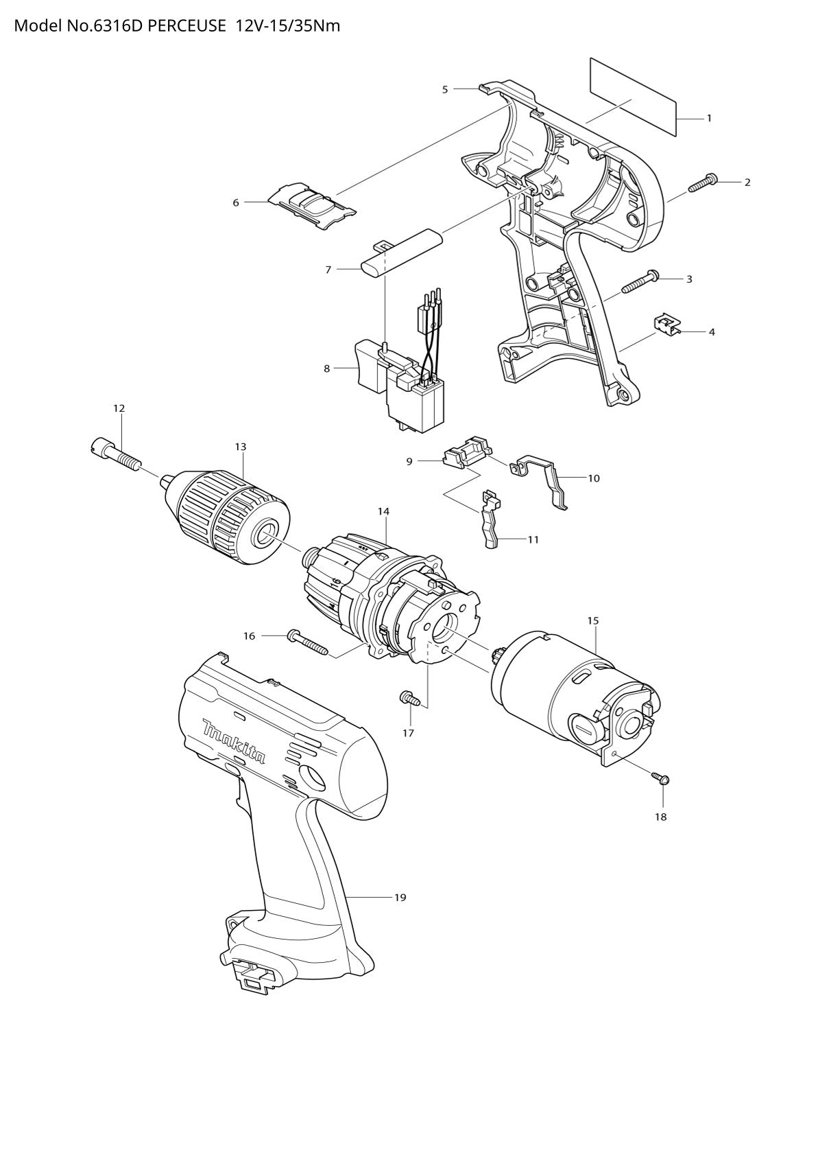 Vue éclatée Makita 6316D - page 1
