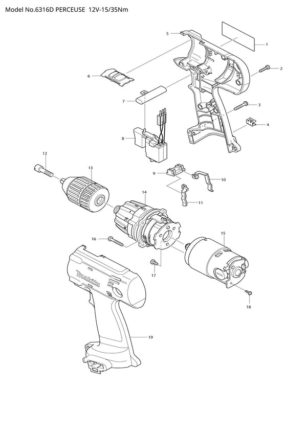 Vue éclatée Makita 6316D - page 1