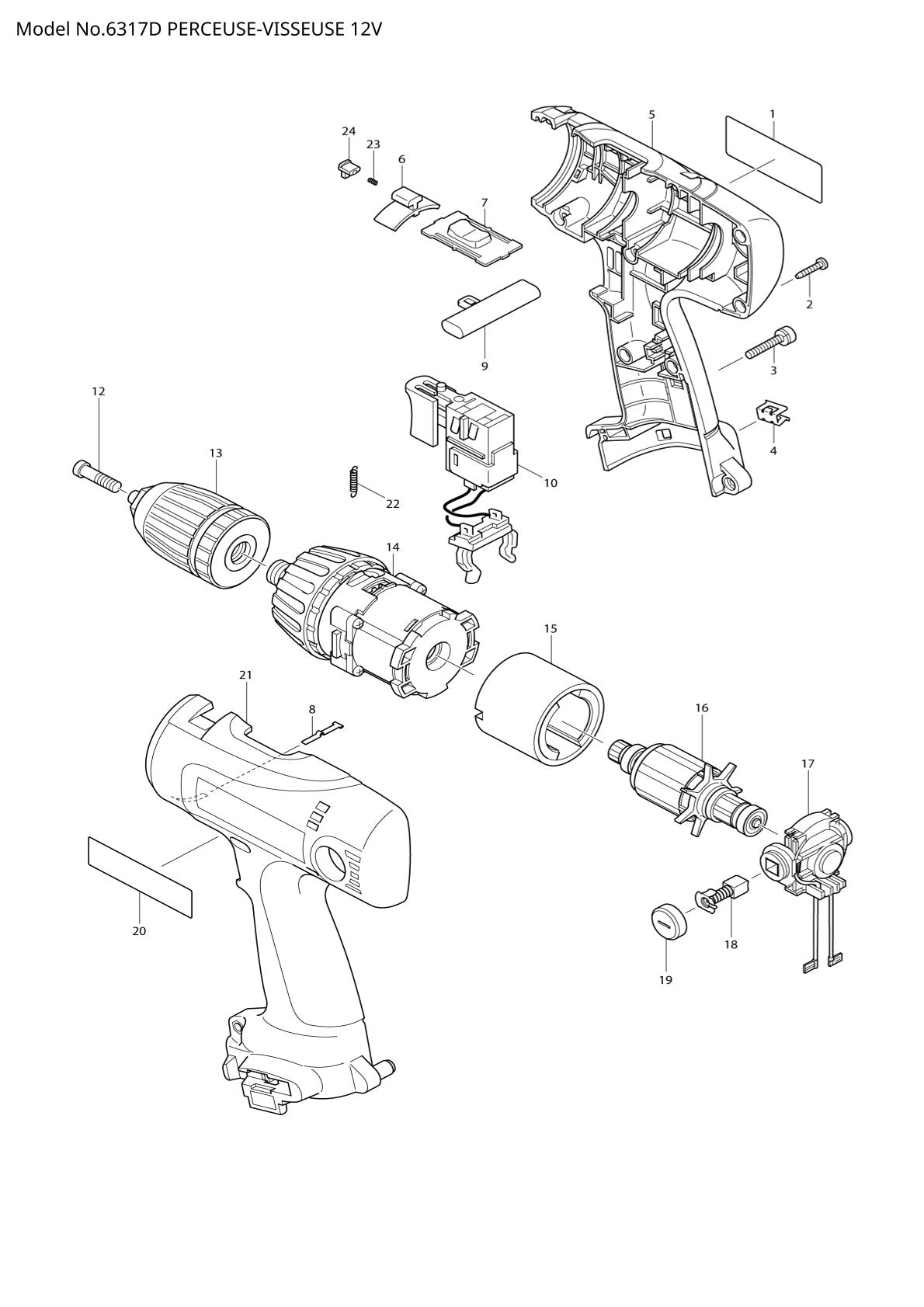Vue éclatée Makita 6317D - page 1