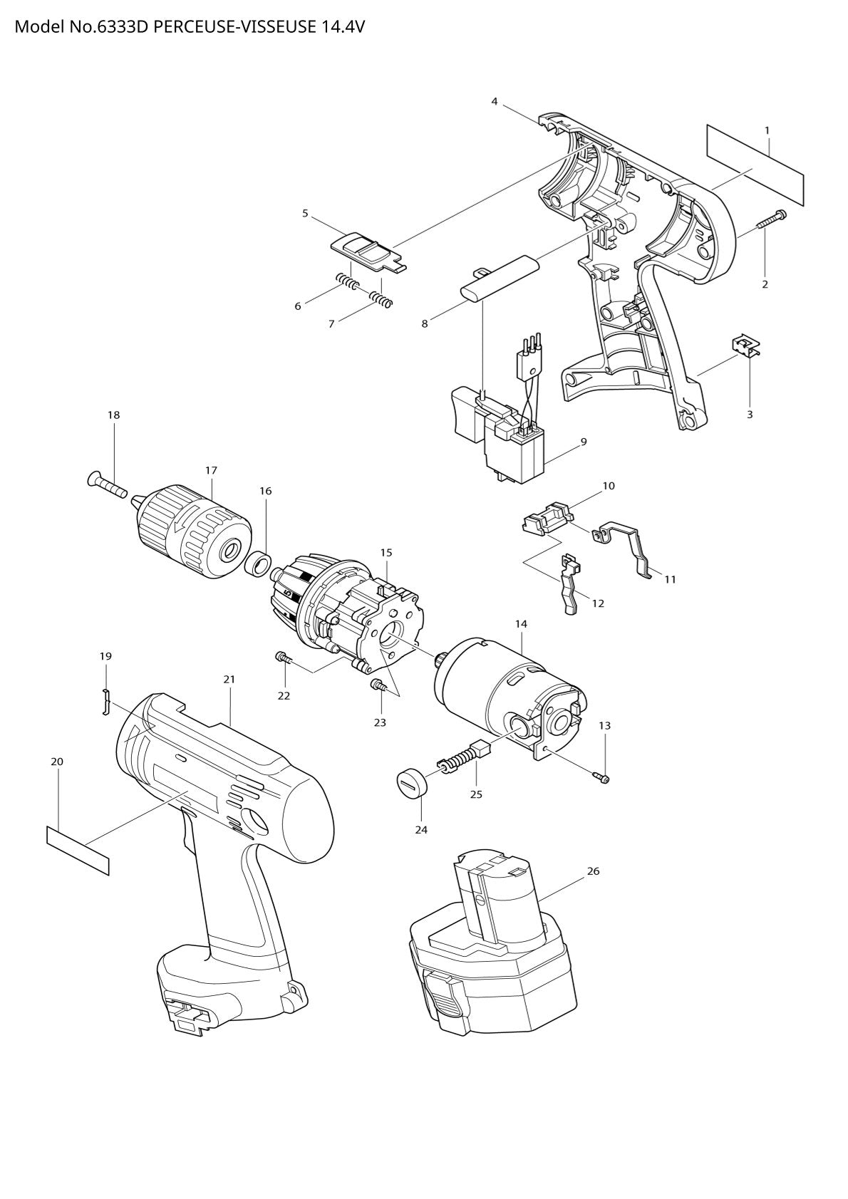 Vue éclatée Makita 6333D - page 1