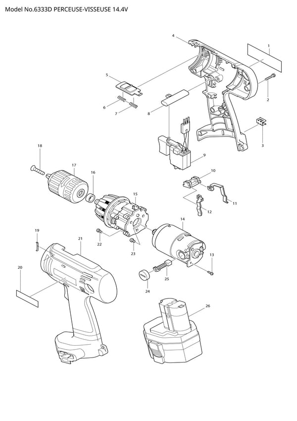 Vue éclatée Makita 6333D - page 1