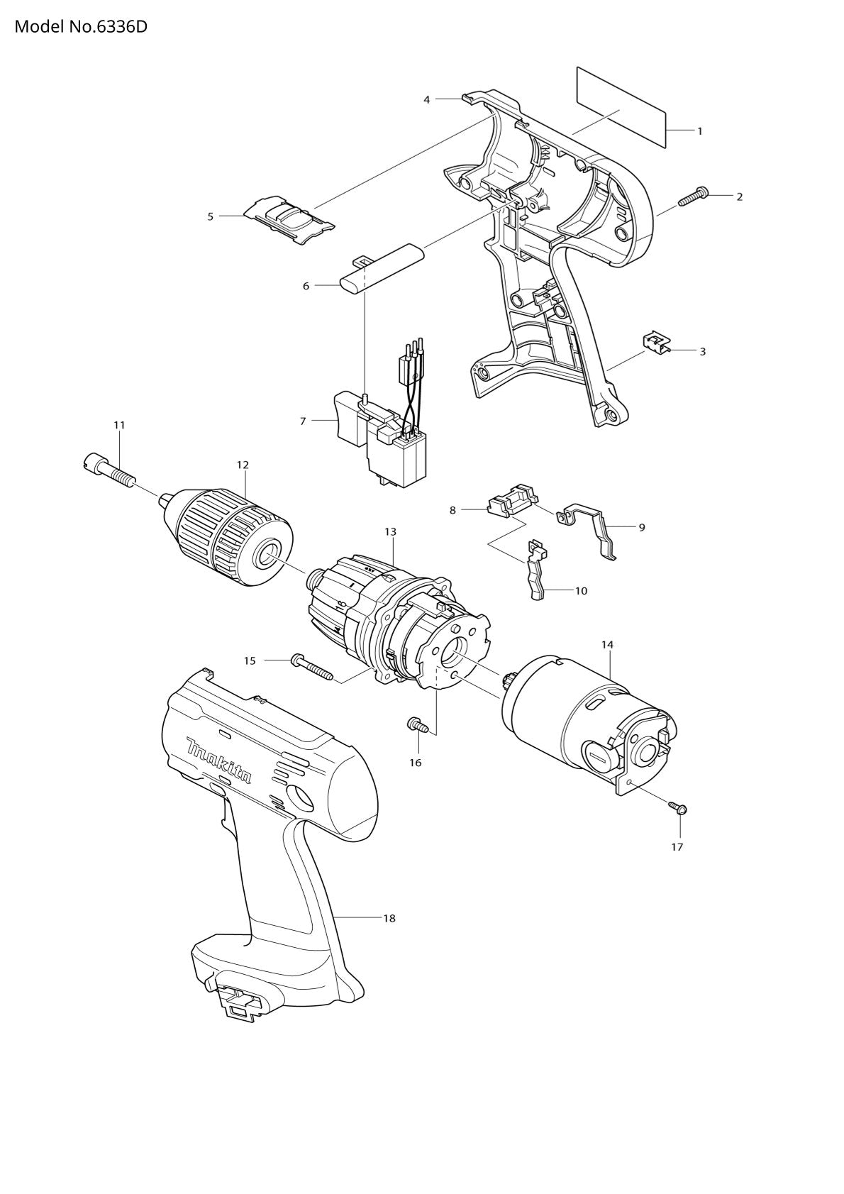 Vue éclatée Makita 6336D - page 1