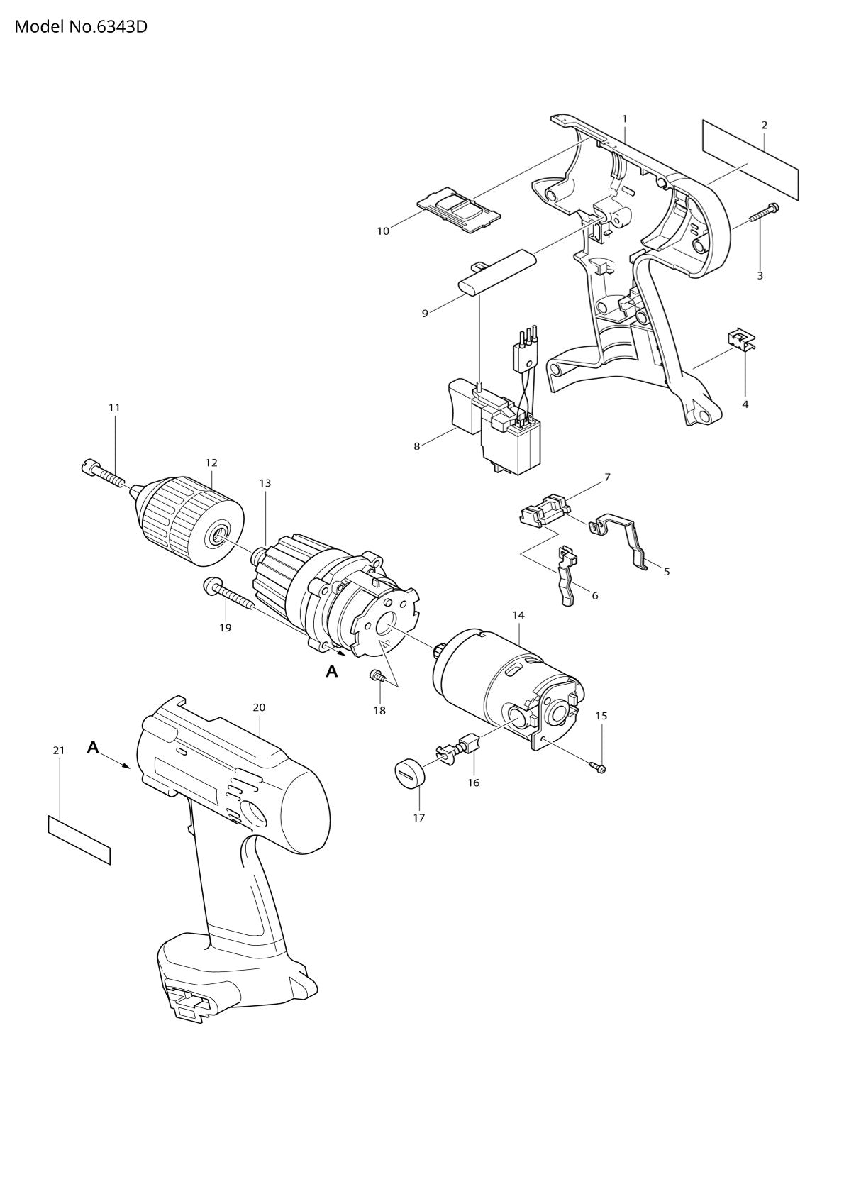 Vue éclatée Makita 6343D - page 1