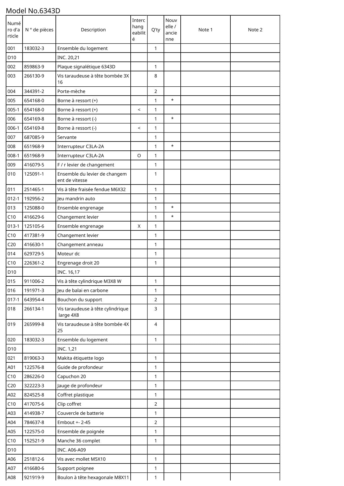 Vue éclatée Makita 6343D - page 2