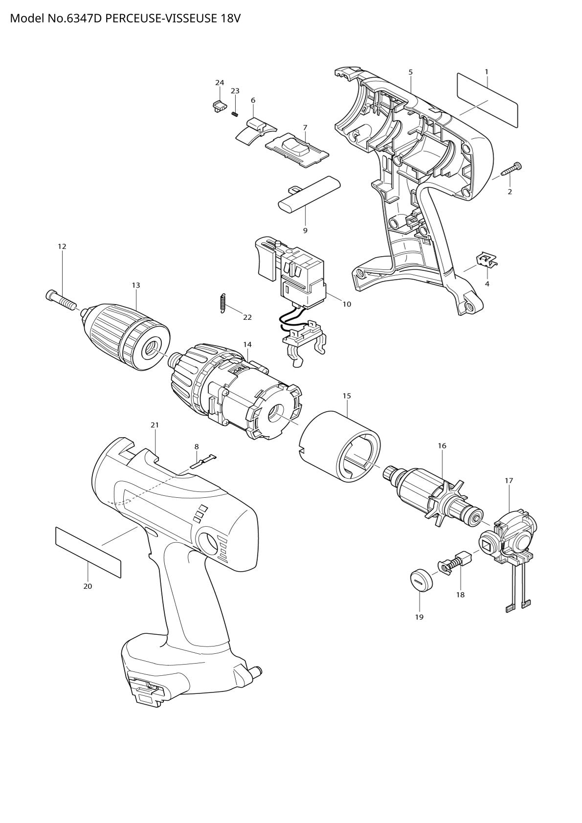 Vue éclatée Makita 6347D - page 1