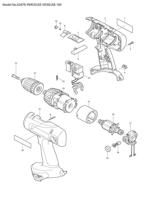 Vue éclatée Makita 6347D - page 1