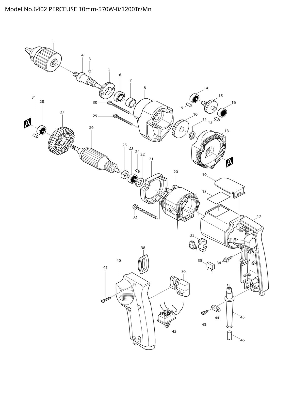 Vue éclatée Makita 6402 - page 1