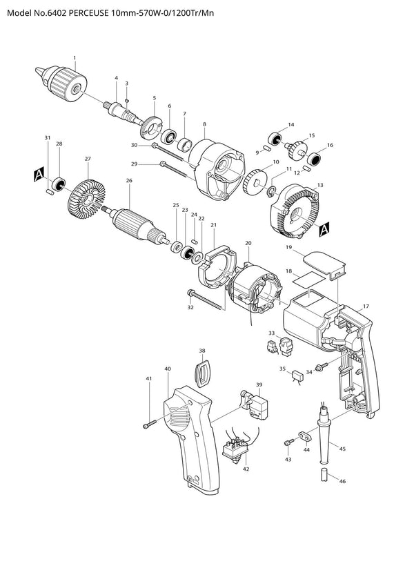 Vue éclatée Makita 6402 - page 1