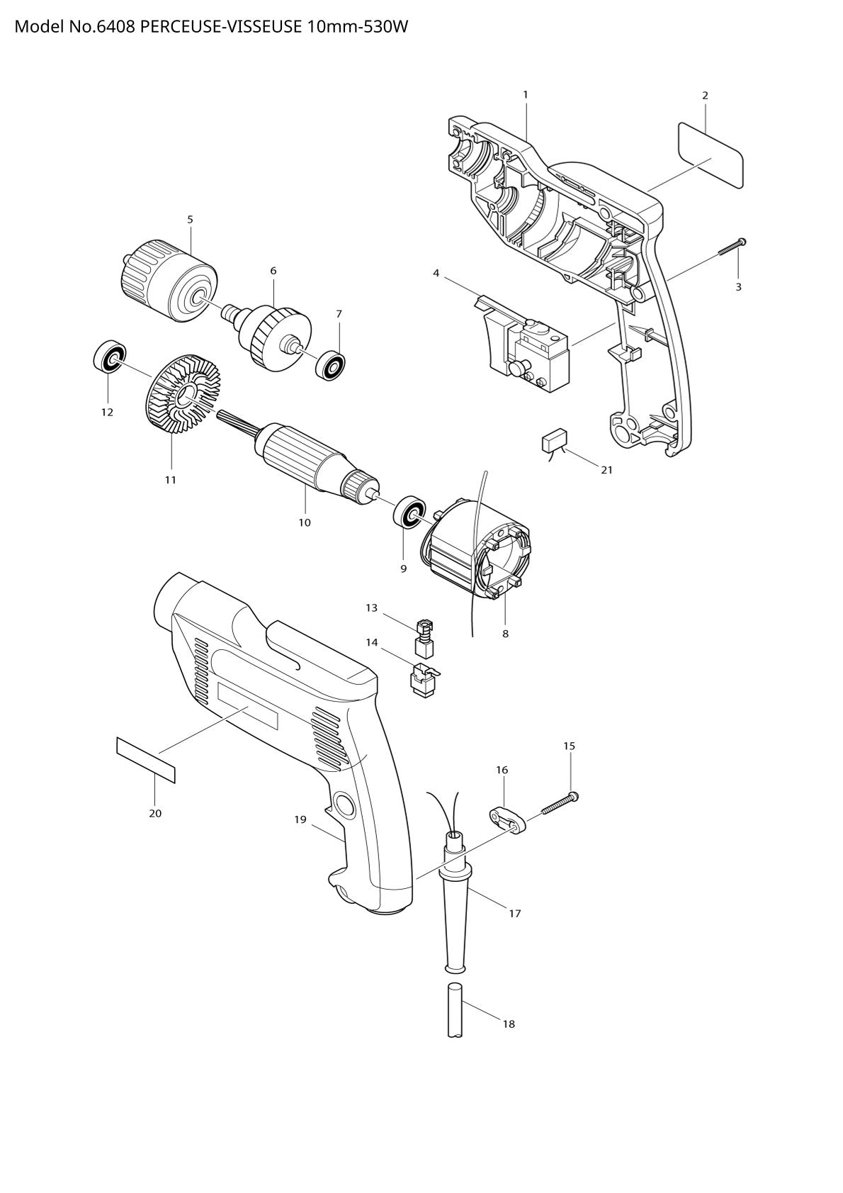 Vue éclatée Makita 6408 - page 1