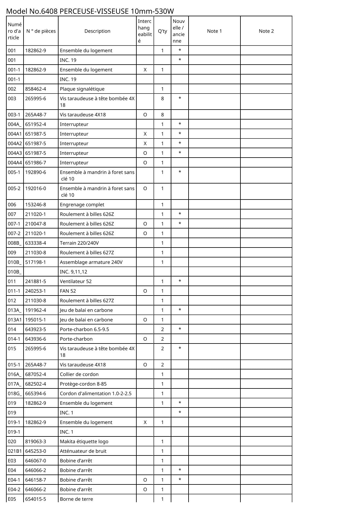Vue éclatée Makita 6408 - page 2