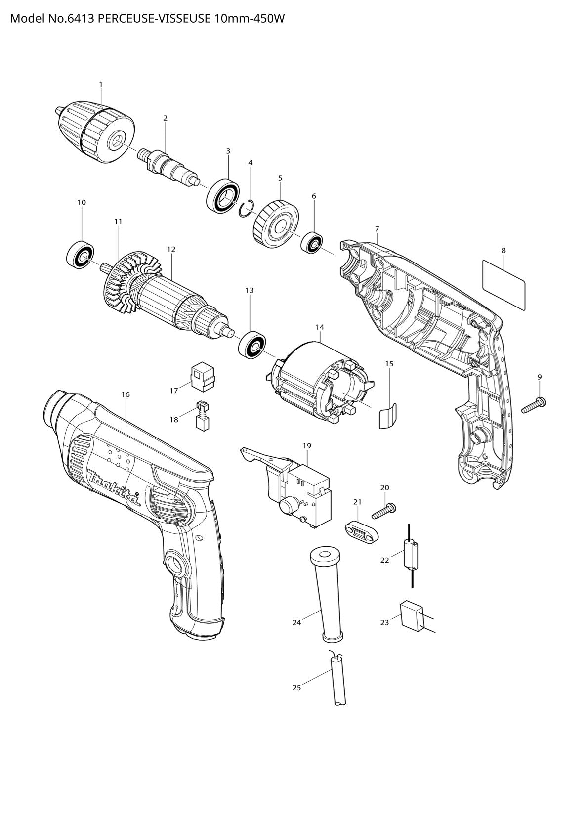 Vue éclatée Makita 6413 - page 1