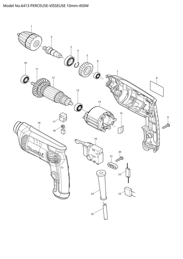 Vue éclatée Makita 6413 - page 1