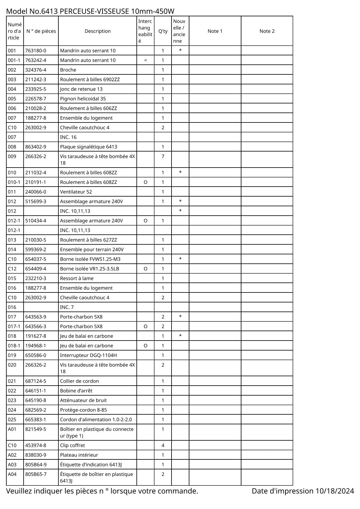 Vue éclatée Makita 6413 - page 2