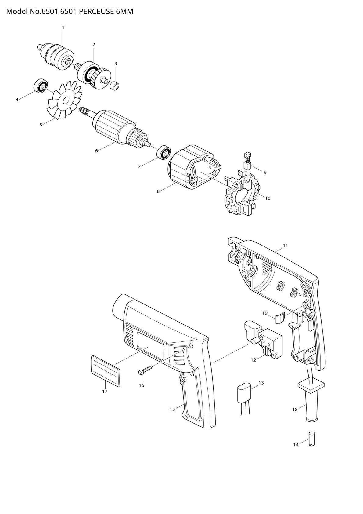 Vue éclatée Makita 6501 - page 1