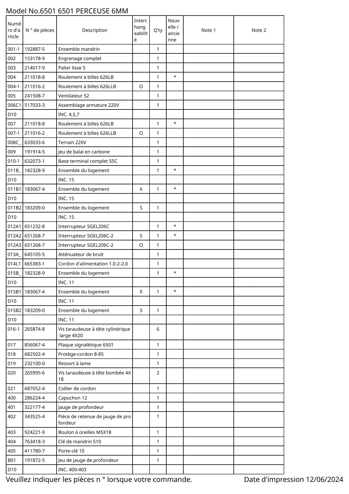 Vue éclatée Makita 6501 - page 2