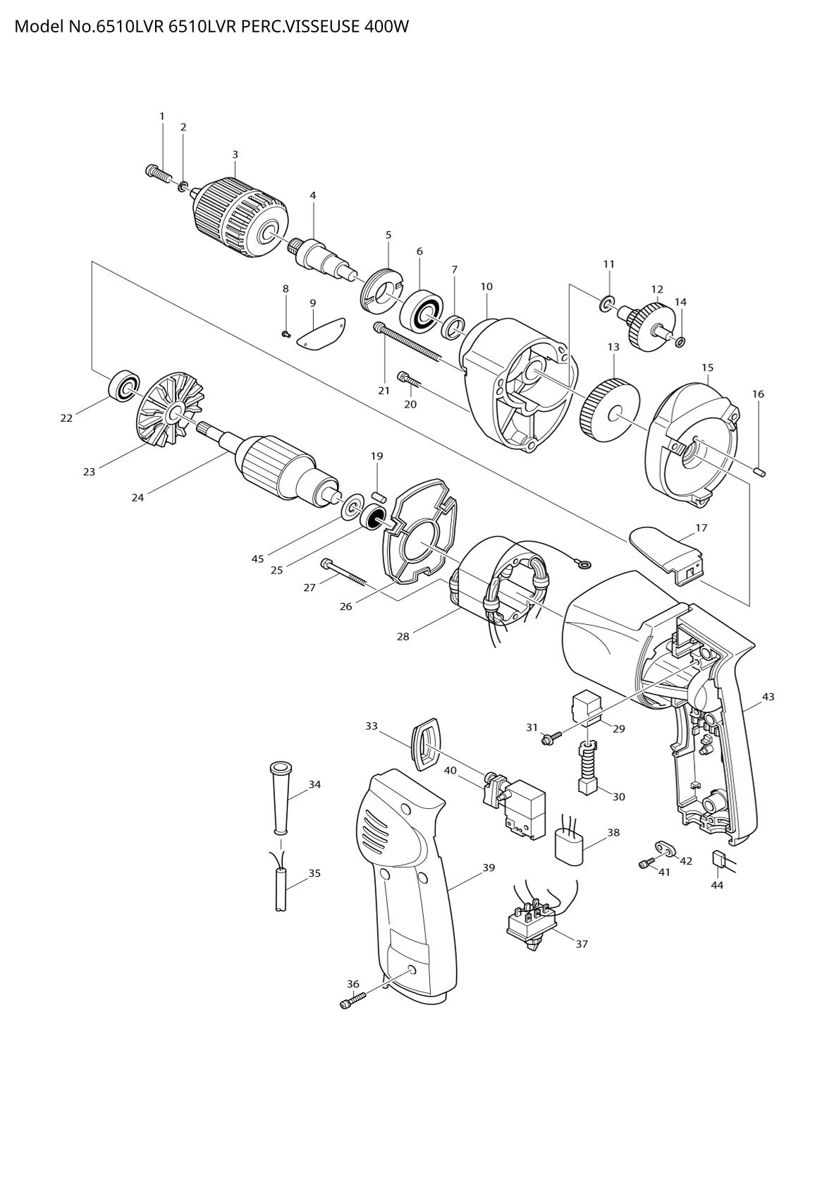 Vue éclatée Makita 6510LVR - page 1