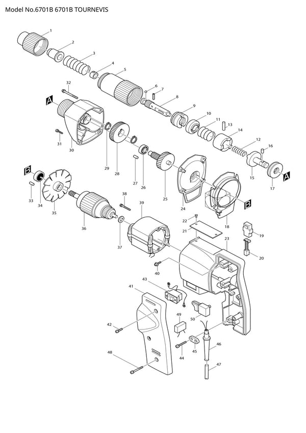 Vue éclatée Makita 6701B - page 1