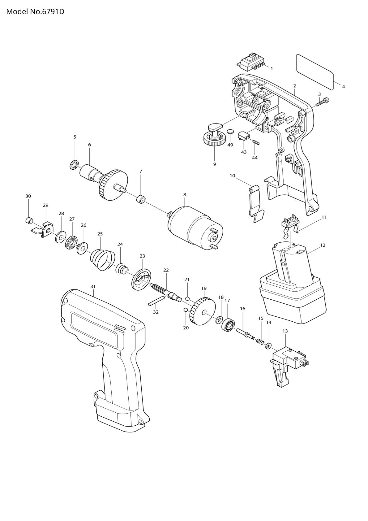 Vue éclatée Makita 6791D - page 1