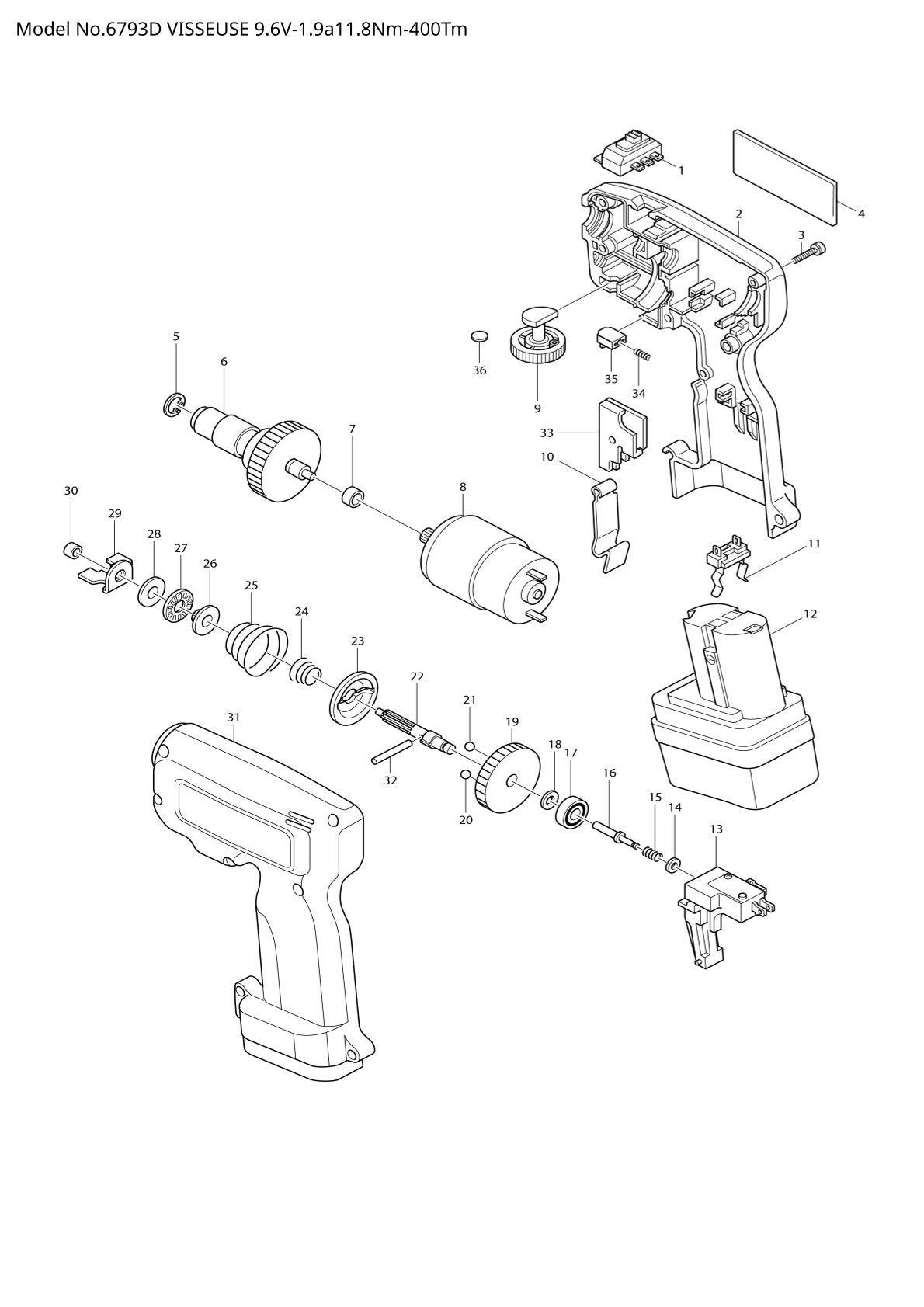 Vue éclatée Makita 6793D - page 1
