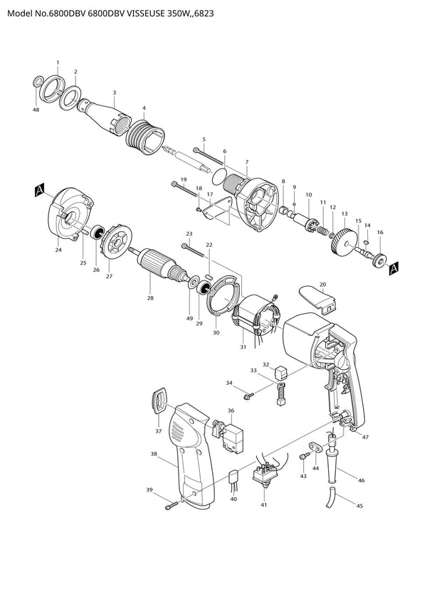 Vue éclatée Makita 6800DBV - page 1