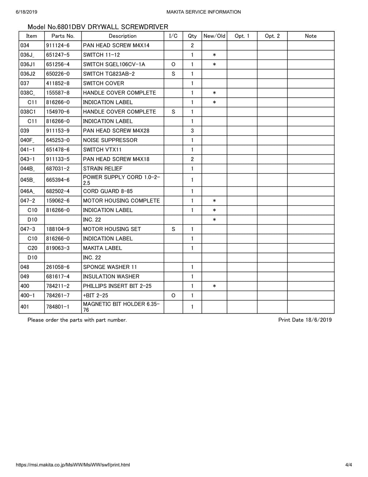 Vue éclatée Makita 6801DBV - page 4