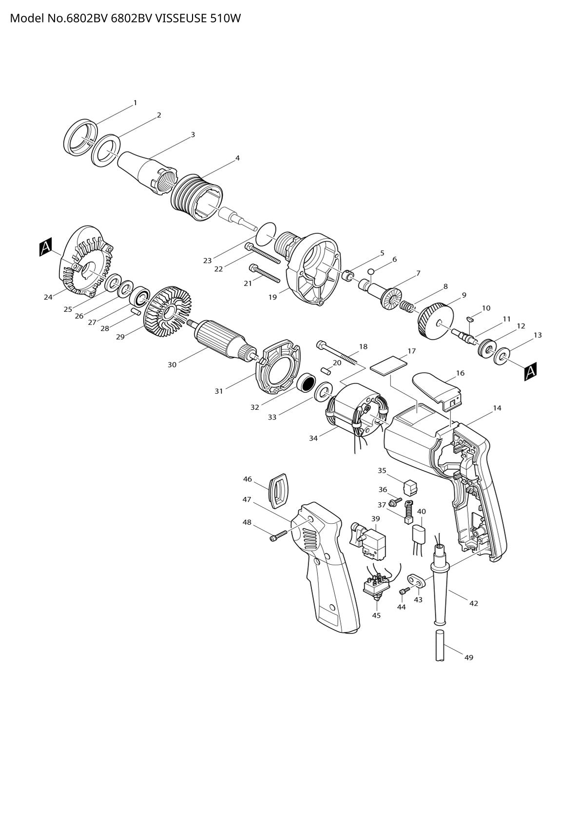 Vue éclatée Makita 6802BV - page 1