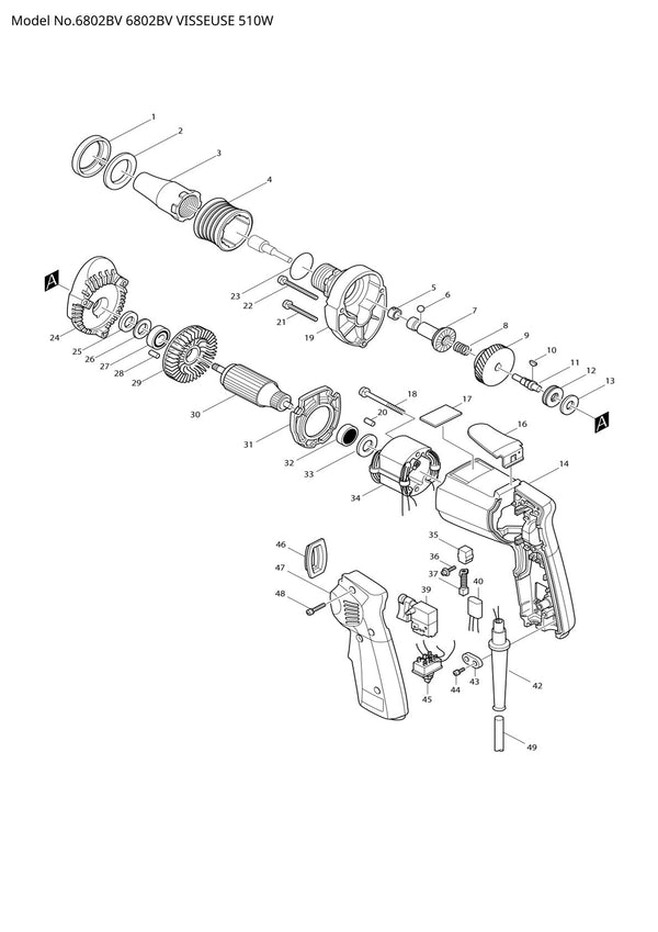 Vue éclatée Makita 6802BV - page 1