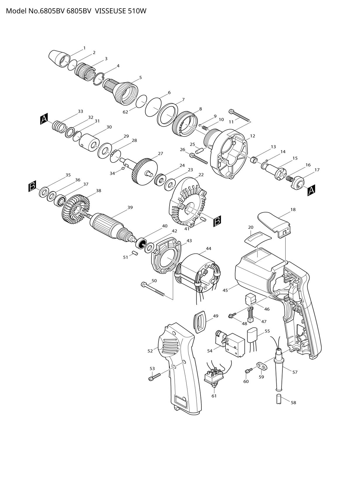 Vue éclatée Makita 6805BV - page 1