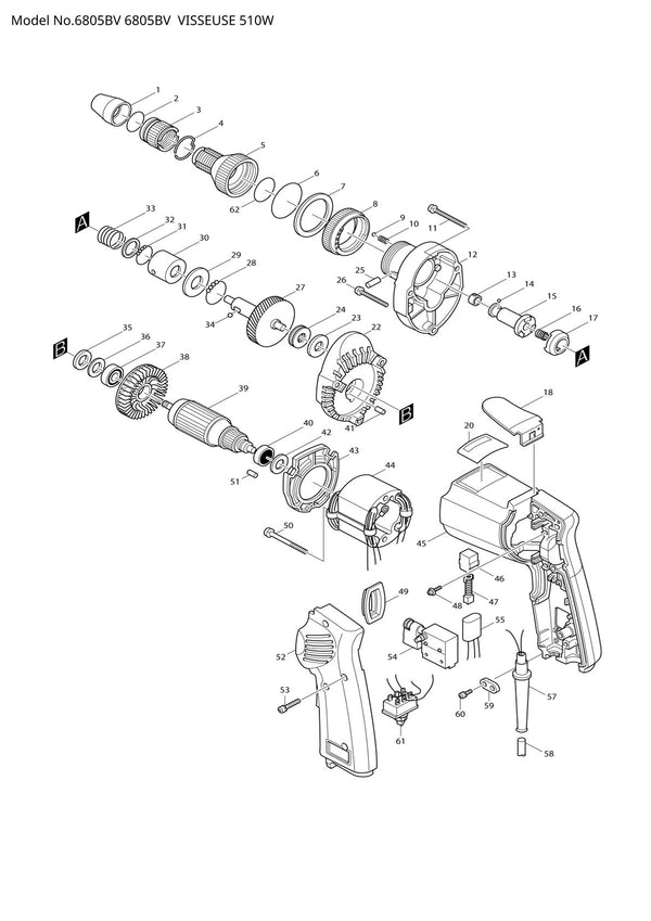 Vue éclatée Makita 6805BV - page 1
