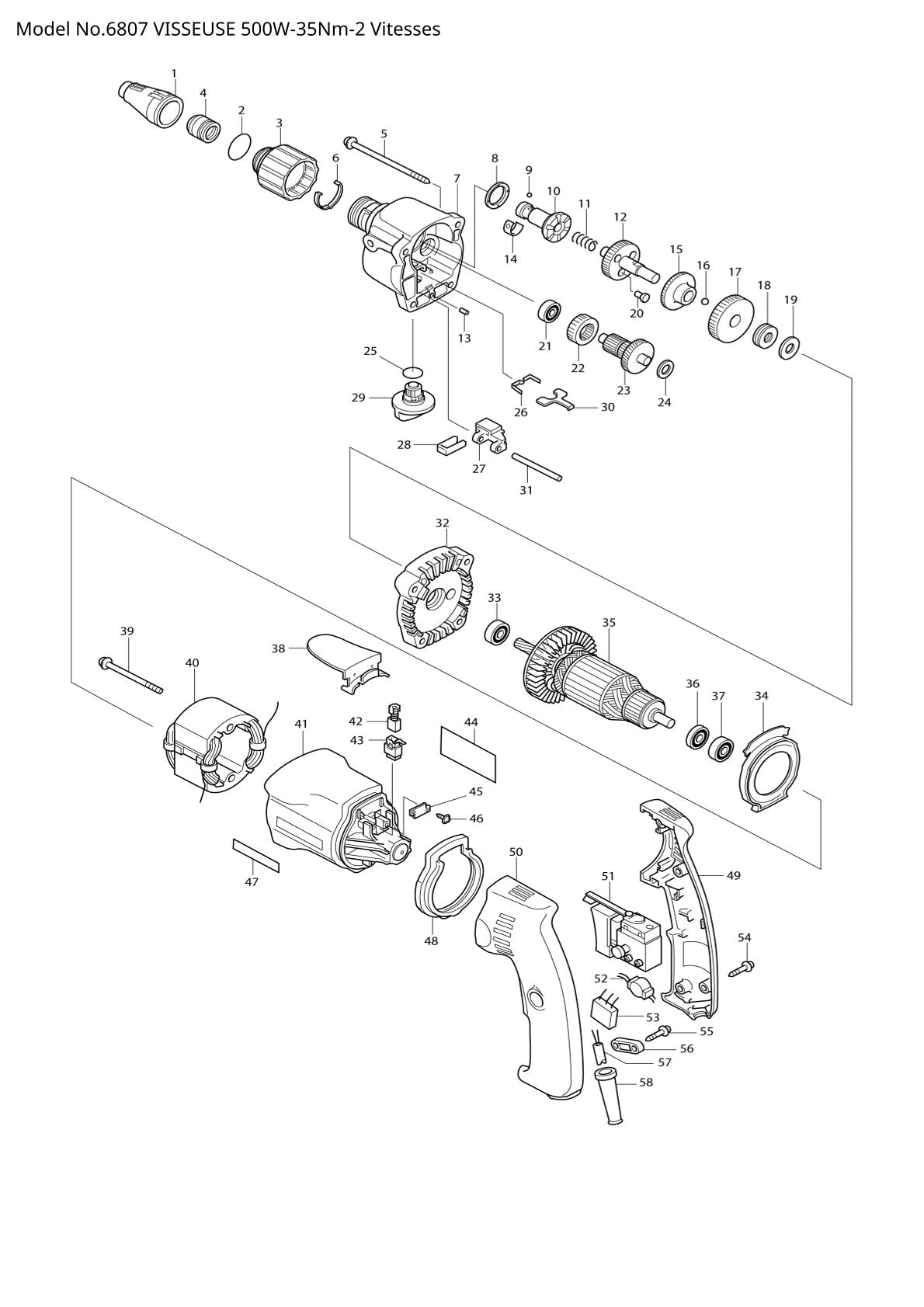 Vue éclatée Makita 6807 - page 1