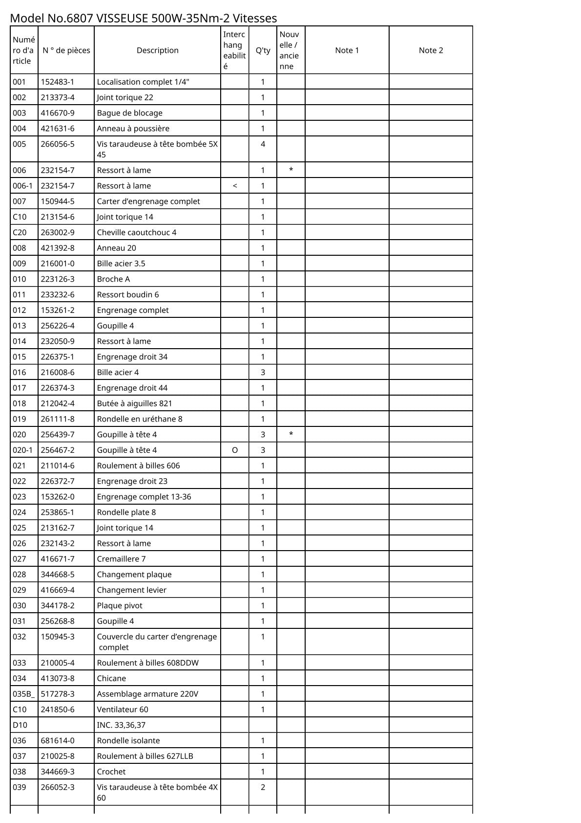 Vue éclatée Makita 6807 - page 2