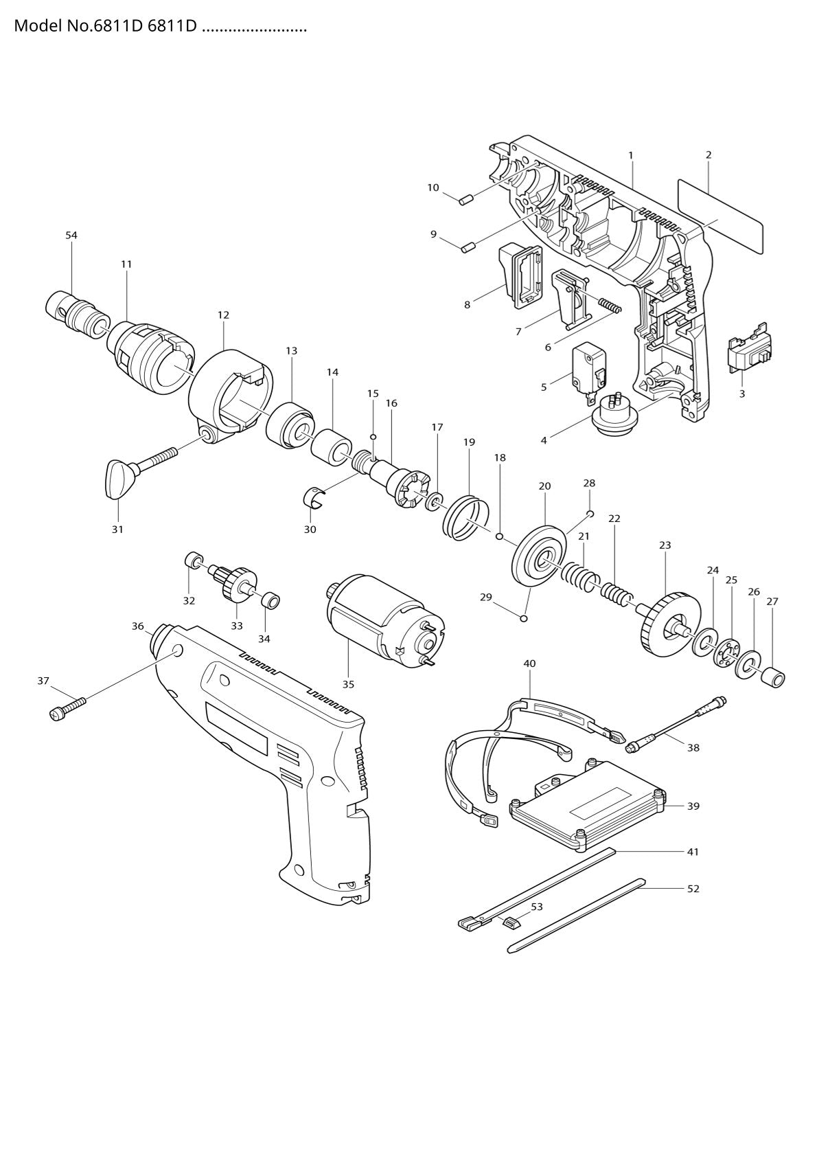 Vue éclatée Makita 6811D - page 1