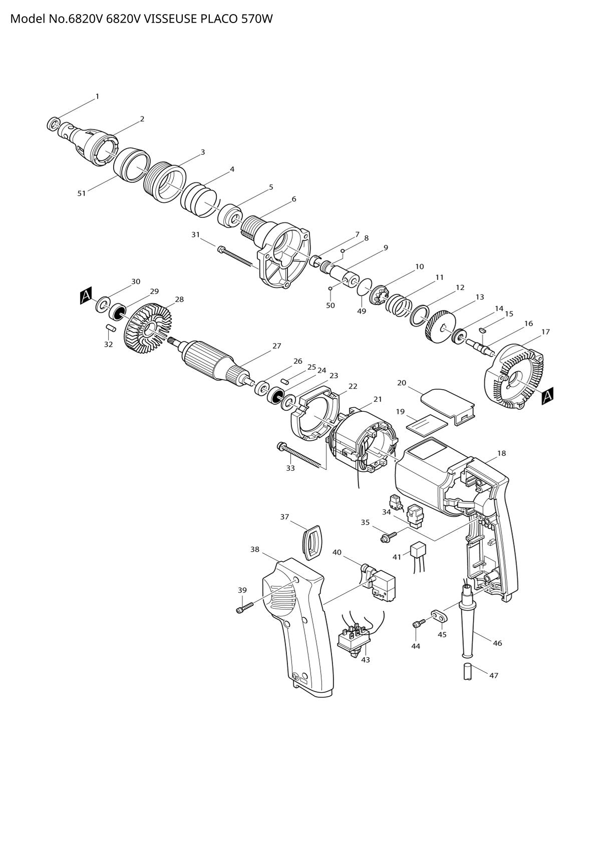 Vue éclatée Makita 6820V - page 1