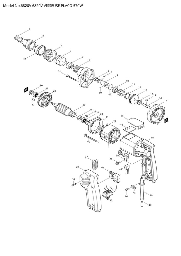 Vue éclatée Makita 6820V - page 1