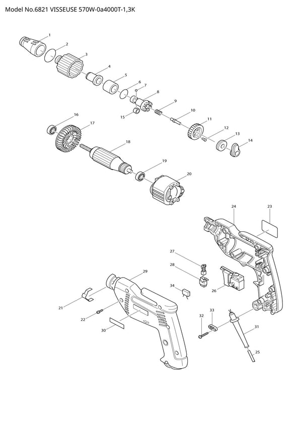 Vue éclatée Makita 6821 - page 1