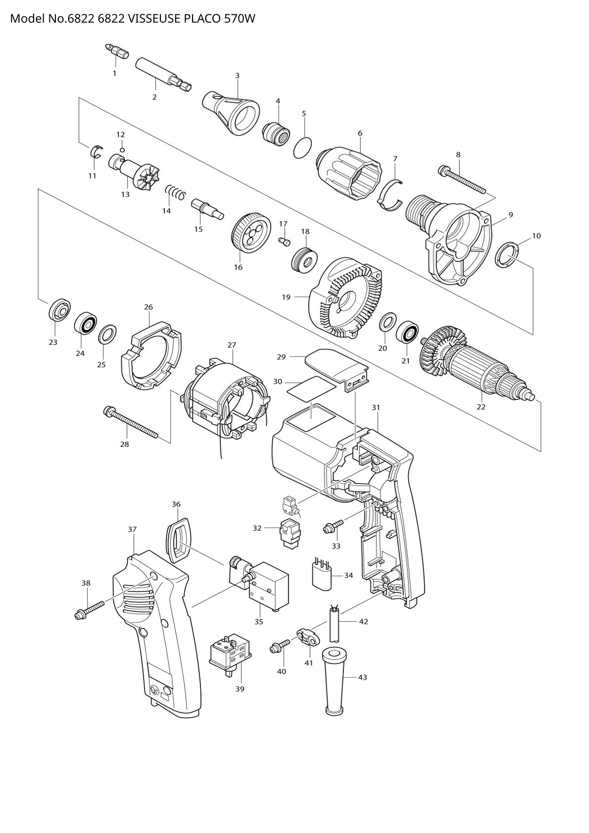 Vue éclatée Makita 6822 - page 1